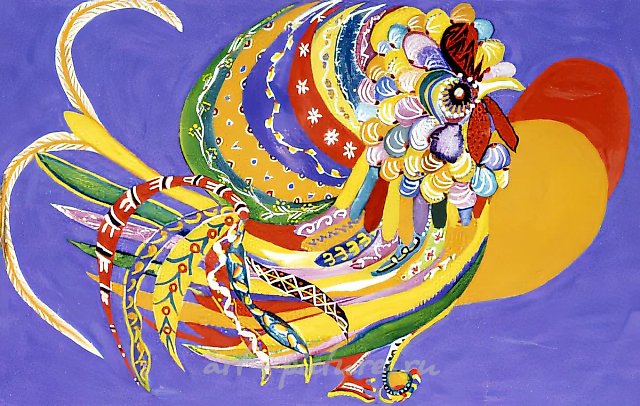 Cockerel, 1973, cardboard, gouache, 36 x 46 cm The State United Vladimir and Suzdal Historico-architectural and Art Reserve Museum, Suzdal