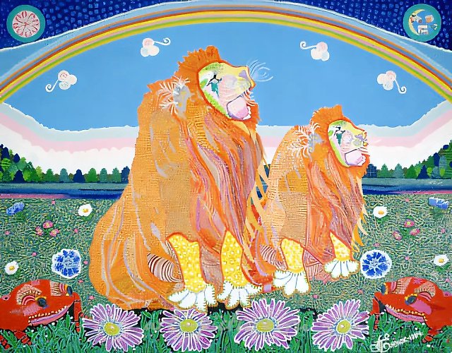 Смеющиеся львы, 1995, холст, смешанная техника, 100x80 см. Государственный Российский Дом народного творчества, Москва