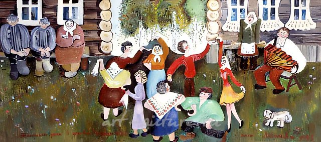 Троица в деревне Брюшко, 1995, масло на холсте, 40x91 см. Собственность автора