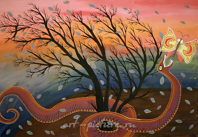 Борьба, 1989, холст, темпера, 69x99 см. Собственность автора