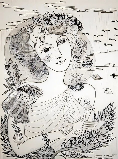 Осенняя песня, 1994, бумага, тушь, перо, 62x44 см. Собственность автора