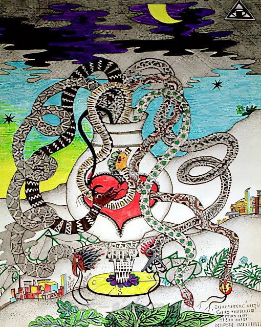 Апокалипсис. Сосуд мерзости, 1994, перо, тушь, серебро, золото, 32,5x41