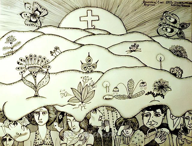 Апокалипсис. Прозрение, 1993, перо, тушь, серебро, золото, 33x42,5