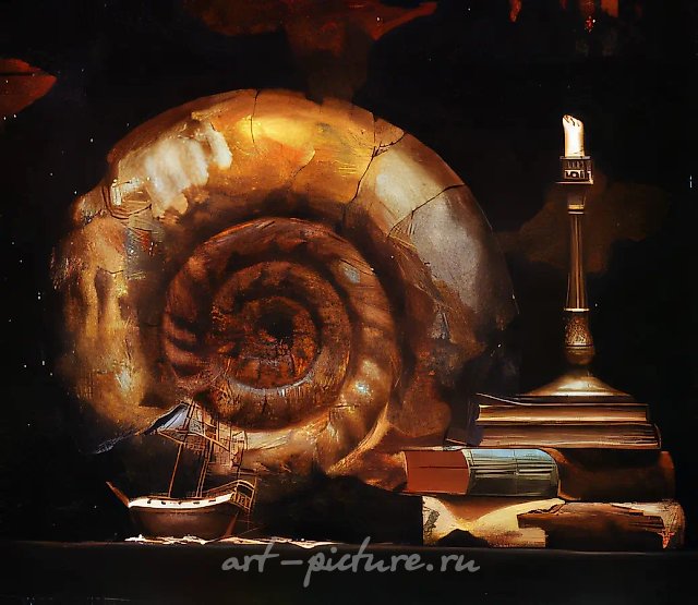 静物与菊石，1992年，布面油画，60x70厘米。莫斯科，西奥多·班克收藏。