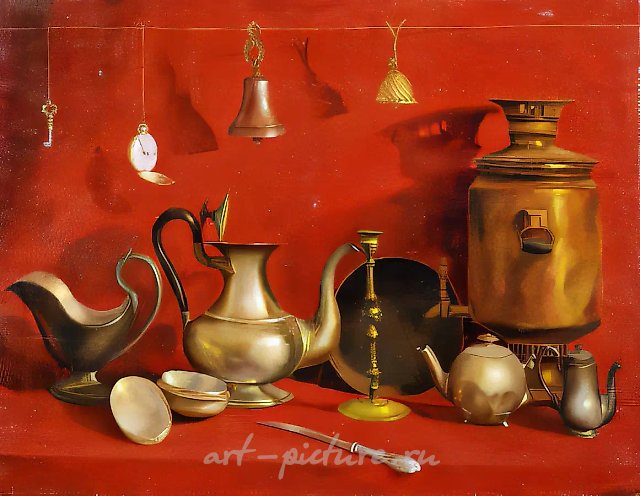 红色静物，1990年，布面油画，60x80厘米。私人收藏，奥地利维也纳。