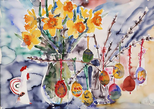 复活节静物，1993年，纸本，水彩，36×50，作者自藏。不出售。