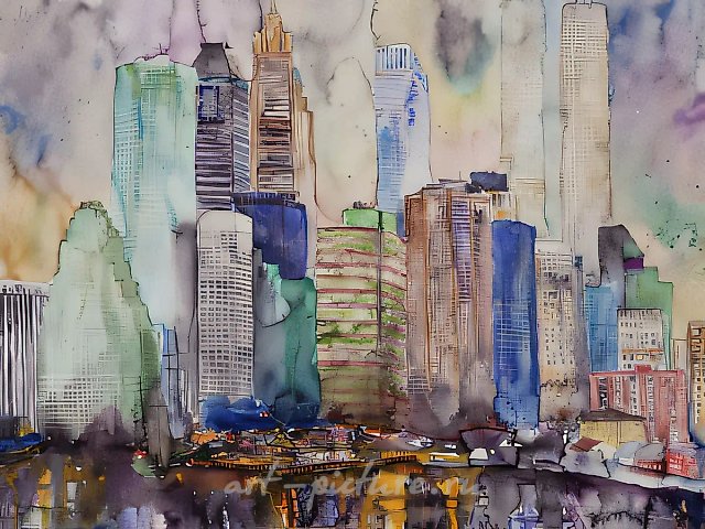 纽约。曼哈顿，1994年，纸本，水彩，46×62厘米 作者自藏