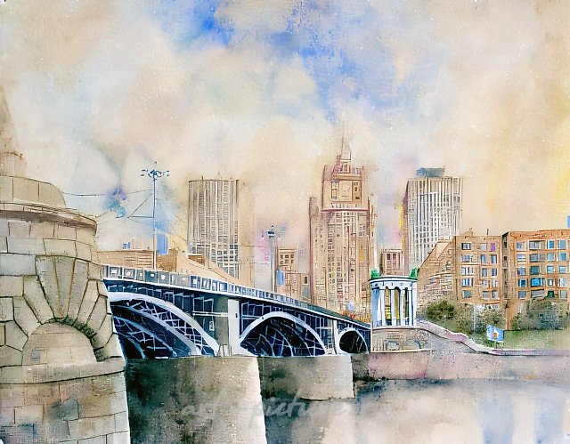Москва. Бородинский мост., 2000, бумага, акварель, 48х61 Корпоративная коллекция. Россия