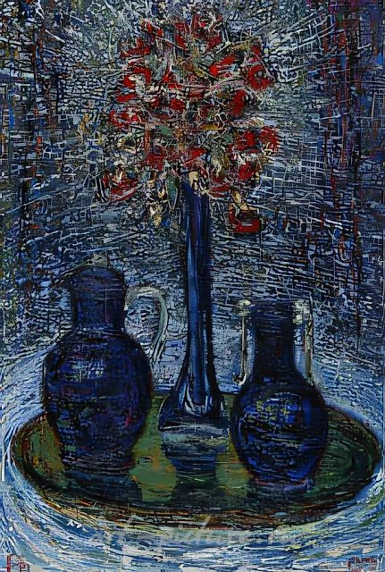 Натюрморт "Кобальт и киноварь"., 1997, холст ,масло, 76 х 50,5