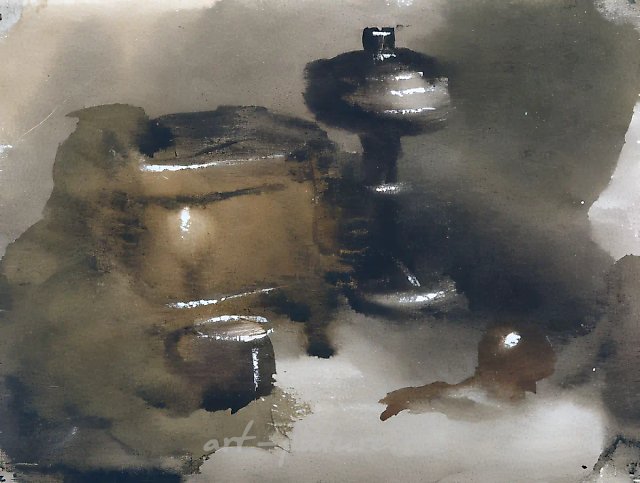 Village Still Life, 1996, paper, watercolour, 9x18