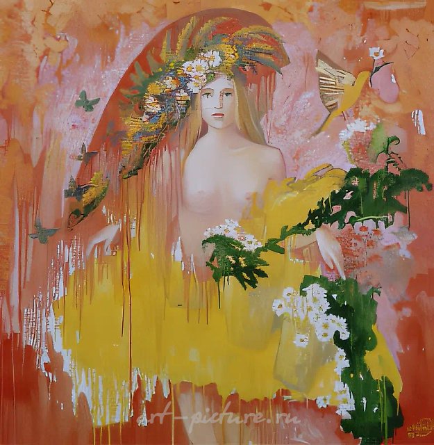 Цветочница., 1995,  холст, масло,  90 х 90
