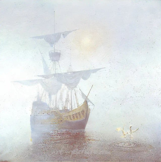 雾中的帆船，1995年，布面油画，120 x 120