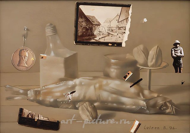 Натюрморт N 2, 1996, холст, масло, коллаж, 35.5 х 50.5