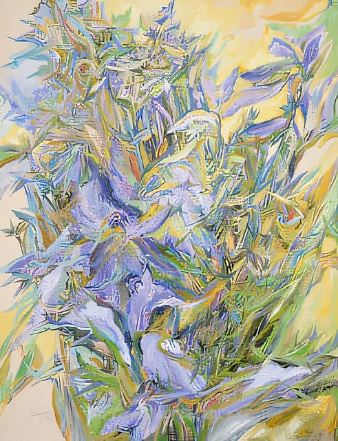 Ирисы, 1997, бумага, акрил, 65 х 50