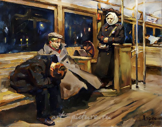Ночной трамвай., 1956, холст, масло, 44х54
