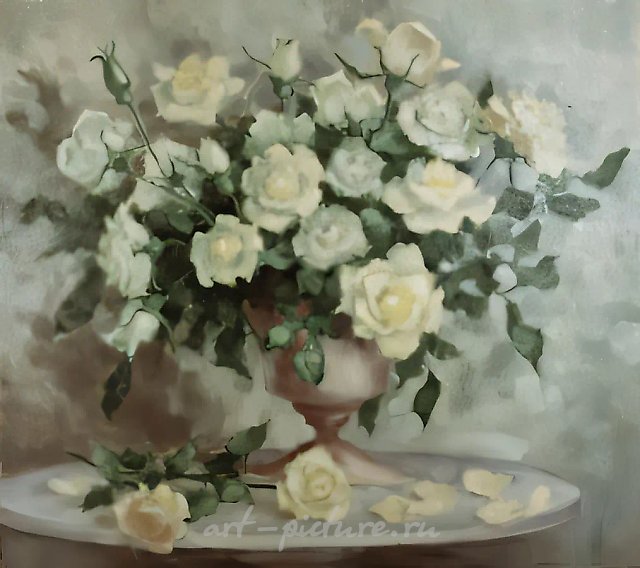 Белые розы., 1997, холст, масло, 80 х 90