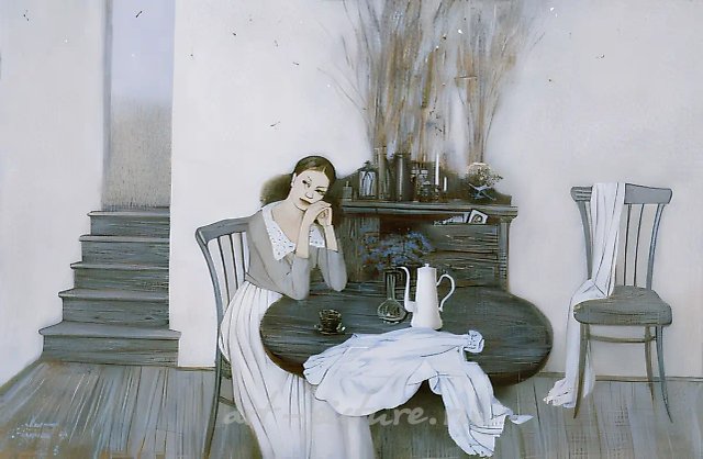观察蜻蜓，1997年，布面油画，60×90