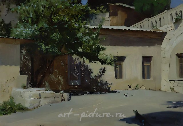Крымский дворик., 1997, картон, масло, 23x33