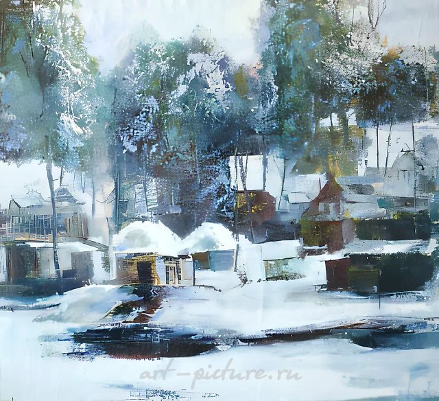 Bath-houses in freezing weather., 1998, canvas, oil, 132x124