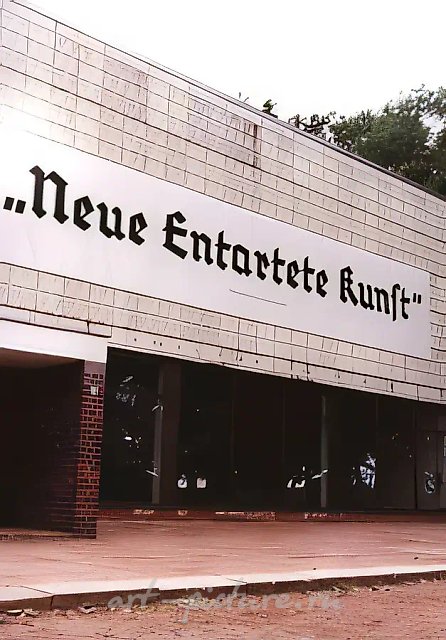 Exhibition («New Degenerate Art»), 1996. Advertising campaign for an imaginary exhibition. Banner on the façade. Kunsthalle Rostock, Germany