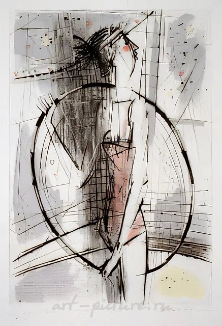 Лист 16. Из серии «Цирк», 1995, офорт, сухая игла, акварель, 17,5x12