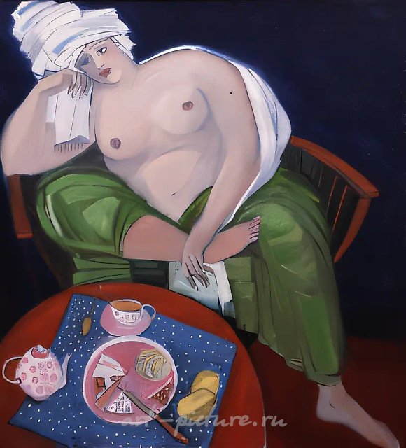 После купания, 1995, масло на холсте, темпера, 105x100