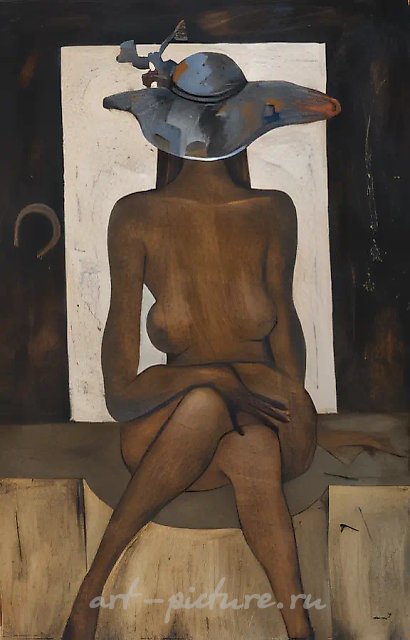 Шляпка., 1995, дерево, масло, 120 х 80