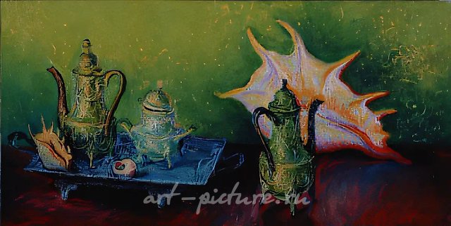 静物与贝壳，1986年，布面油画，60 x 120