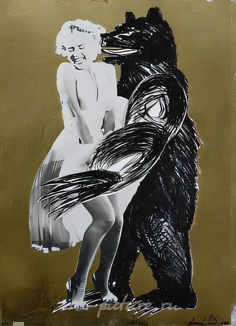 Мерилин Монро и русский медведь, 1990, картон, коллаж, 78х57