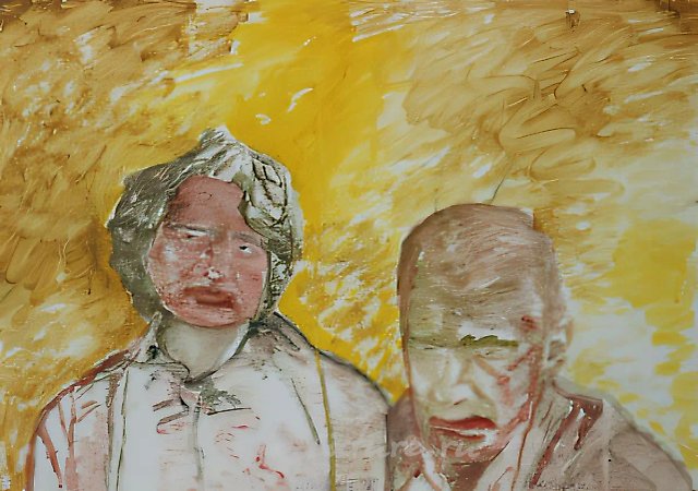 自画像与妹妹，1992年，纸本，水粉，60.5×80.5