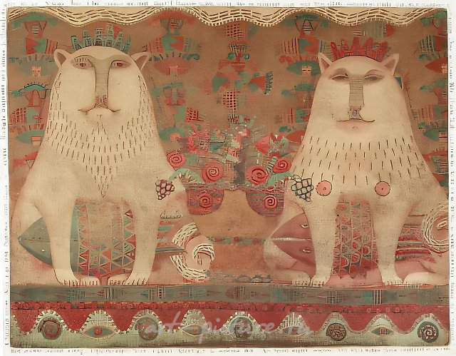 猫。1994年，蚀刻，水彩，49.5 x 64 厘米
