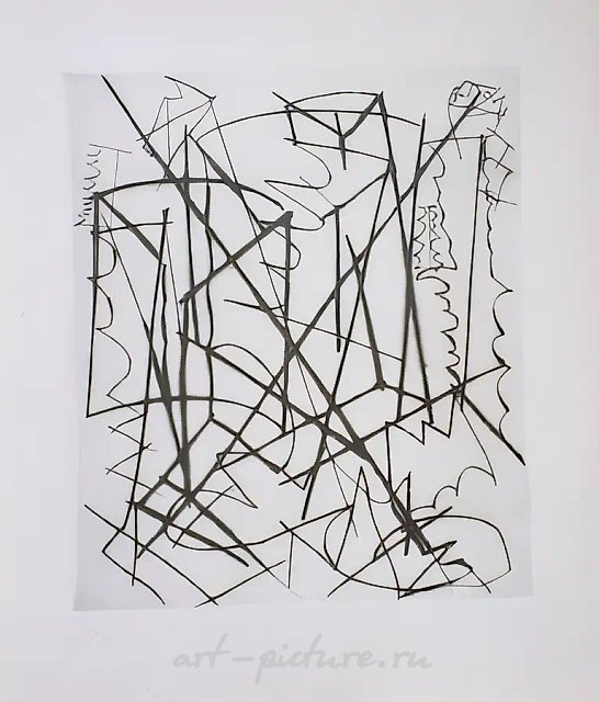 Композиция с окнами. Касанно., 1975, доска,сухая игла, бумага, 28.8 х 24.7