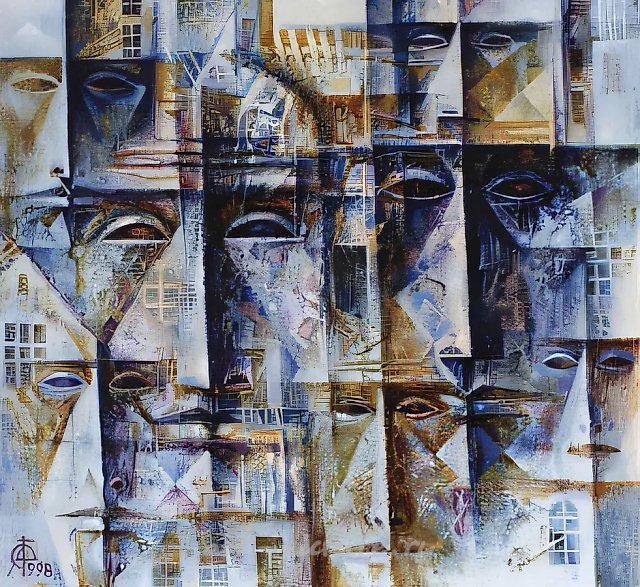 Дома-лица, 1998, холст, масло, 40x42,5. Собственность автора, $700