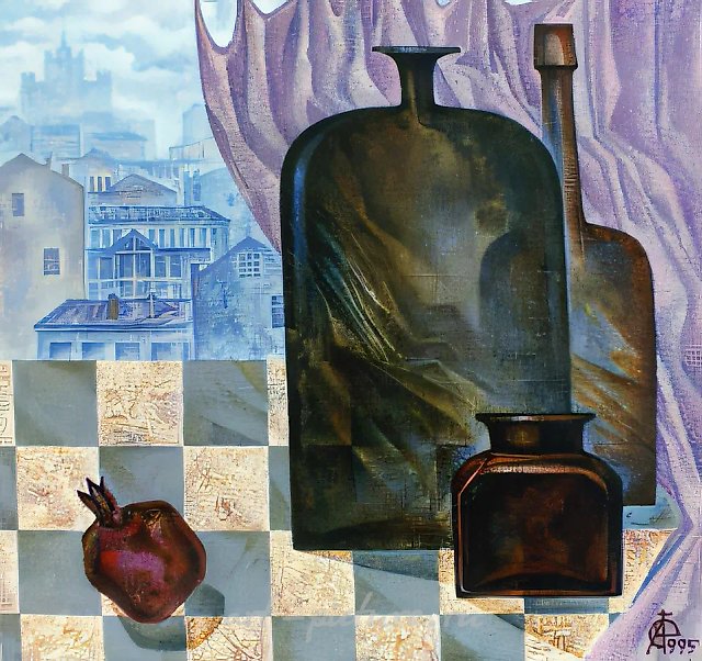 Натюрморт с гранатом, 1995, холст, масло, 40x42,5. Собственность автора, $600