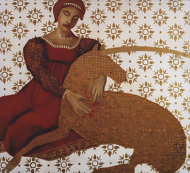 Lady with unicorn., 1996, oil on canvas, 100x110