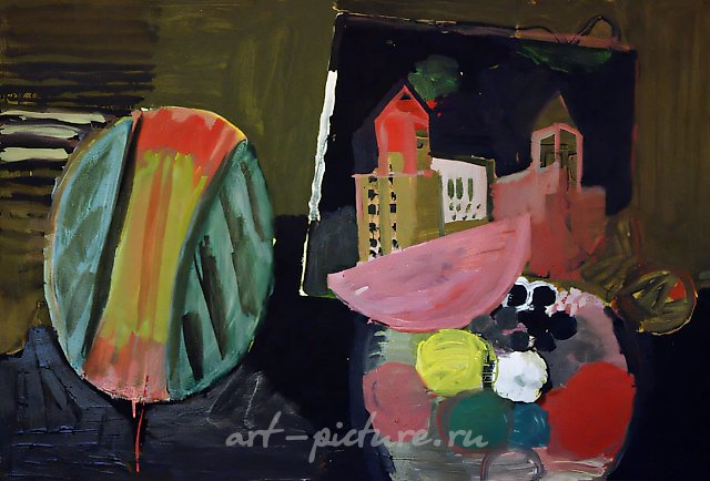 Still life with mirror and water-melon., 1998, oil on paper, 56х78 Author’s property