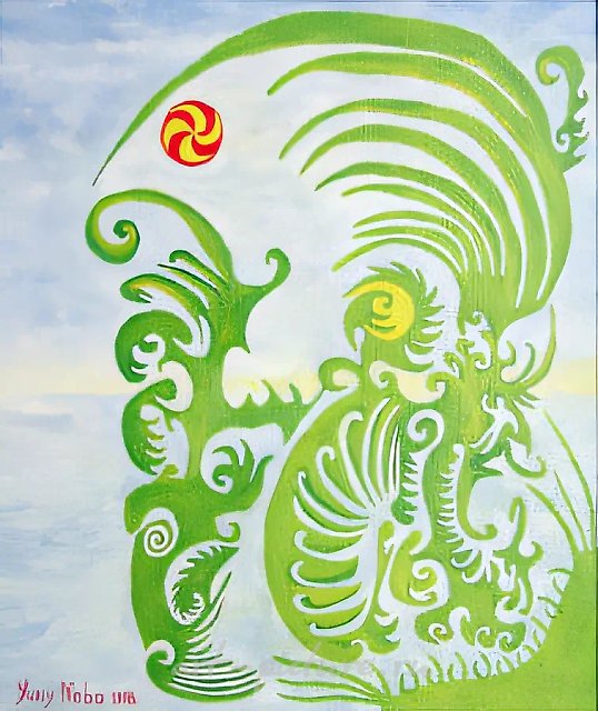 Зелёный попугай, 1998, холст на картоне, масло, 40x35. Собственность автора