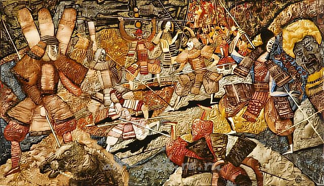 Битва., 1998, бумага, акварель, 52х90 Частное собрание С.М. Шапигузова и Е.Г. Проскурия