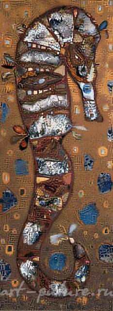 海马，1998年，马赛克（玛瑙、青金石、月光石、黑曜石、河卵石），140×55