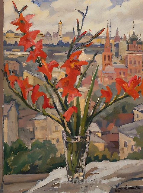Гладиолусы., 1969, холст, масло, 80х45