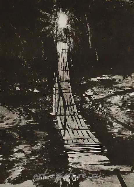 利索戈尔风情。桥，1995年，蚀刻，干刻针，25x19