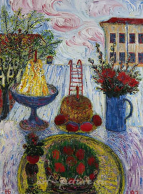 Натюрморт с красной лесенкой., 1997, холст, масло, 120х80