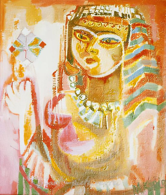 女子与花，1993年，布面油画，75×67厘米