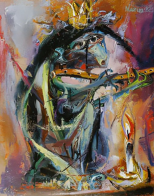 吹奏短笛的苦行僧，1992年，布面油画，73×92厘米