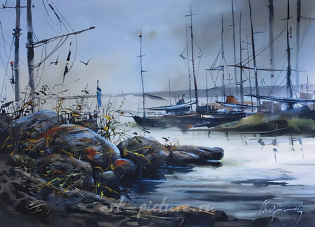 Яхты, 1999, бумага, акварель, 56x76