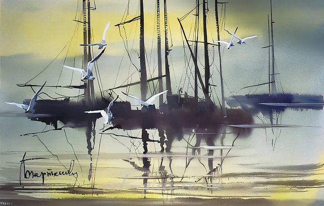 Яхты, 1999, бумага, акварель, 56x76