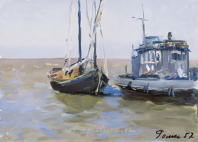 Северный Каспий, 1957, картон, масло, 23,2х32,5