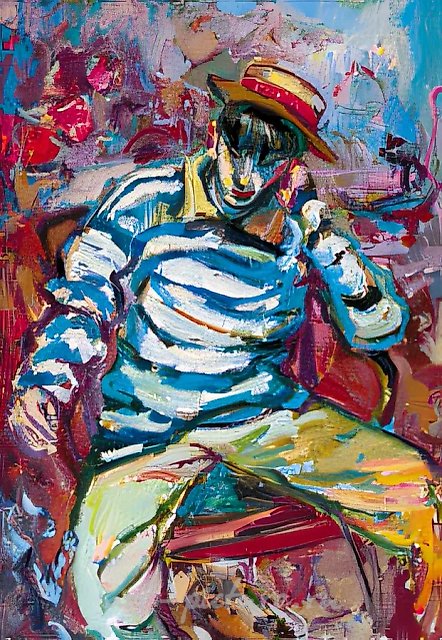 Portrait of Son in a Gondolier Costume, 2000, canvas, oil, 70x90