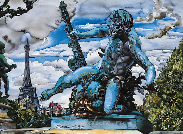 Скульптура Александровского моста в Париже, 1999, Акварель, 57 x 77