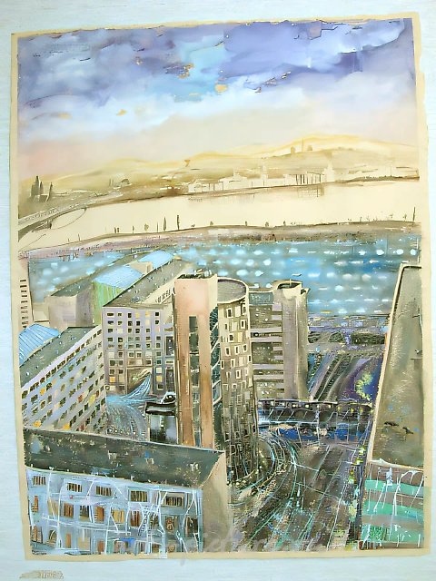 Вид города на закате, 2002, бумага, смешанная техника, 67 х 52